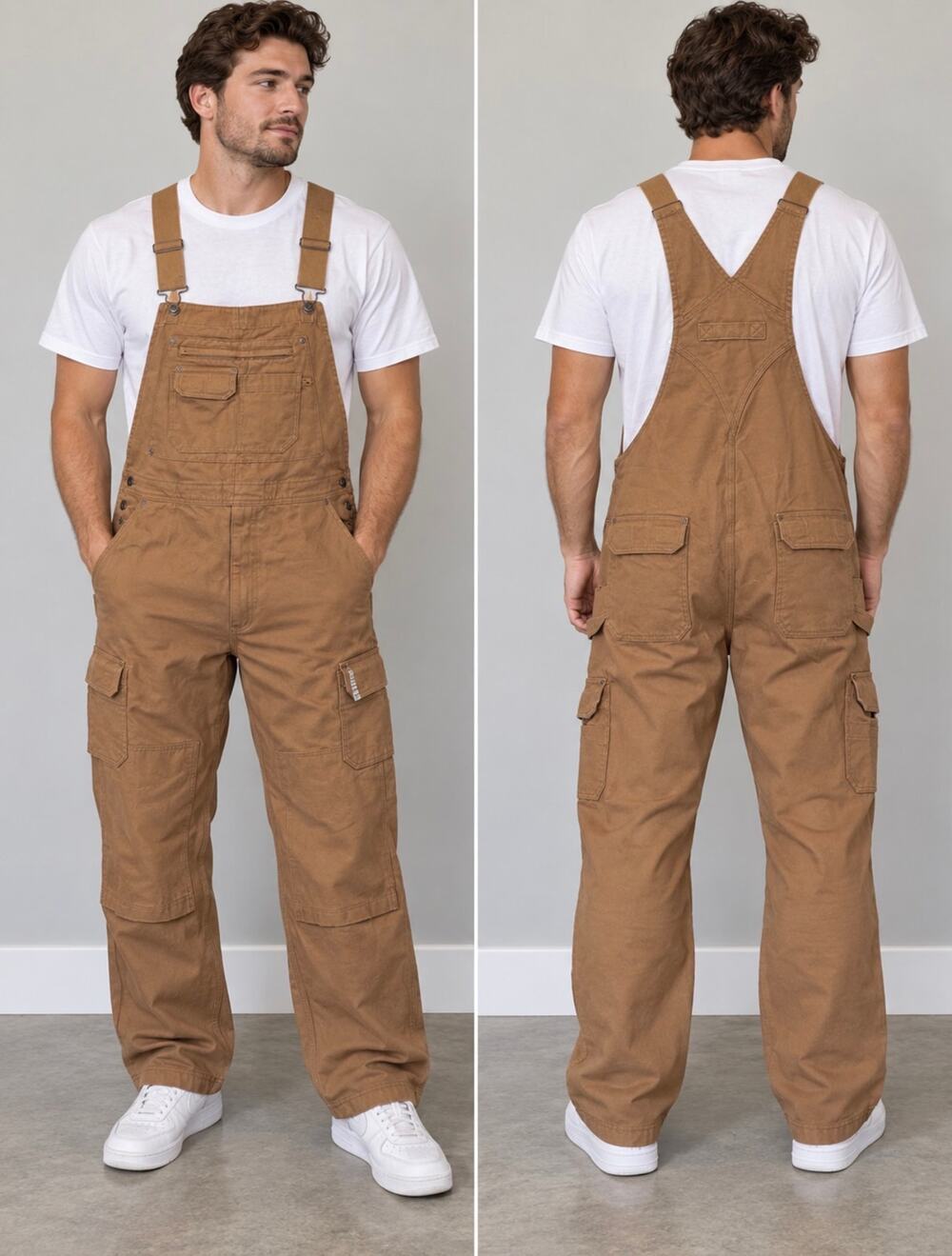 Duluth Trading Co Mens 44x30 Brown Cargo Bib Overalls Workwear NWT
